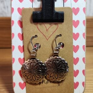 Elegant Silver Tone Concho Western Floral Design Earrings Handmade By Molly
